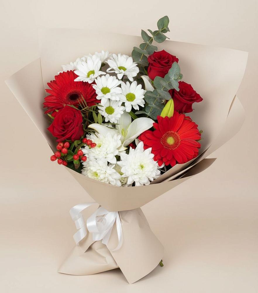 Букет цветов из: Розы, Хризантемы, Герберы и Лилии в Золотарёвке
